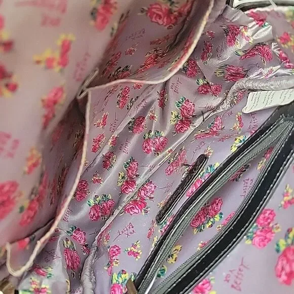 Betsey Johnson Mini Backpack Handbag Pink with Black Bow - Picture 10 of 12